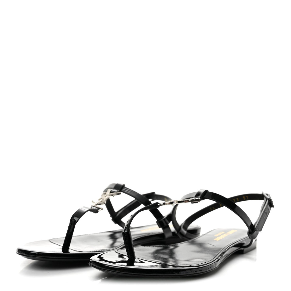 Patent Calfskin Cassandra Crystal Monogram Sandals 37 Black