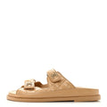 Lambskin Quilted Velcro Dad Chain CC Slide Sandals 38.5 Beige