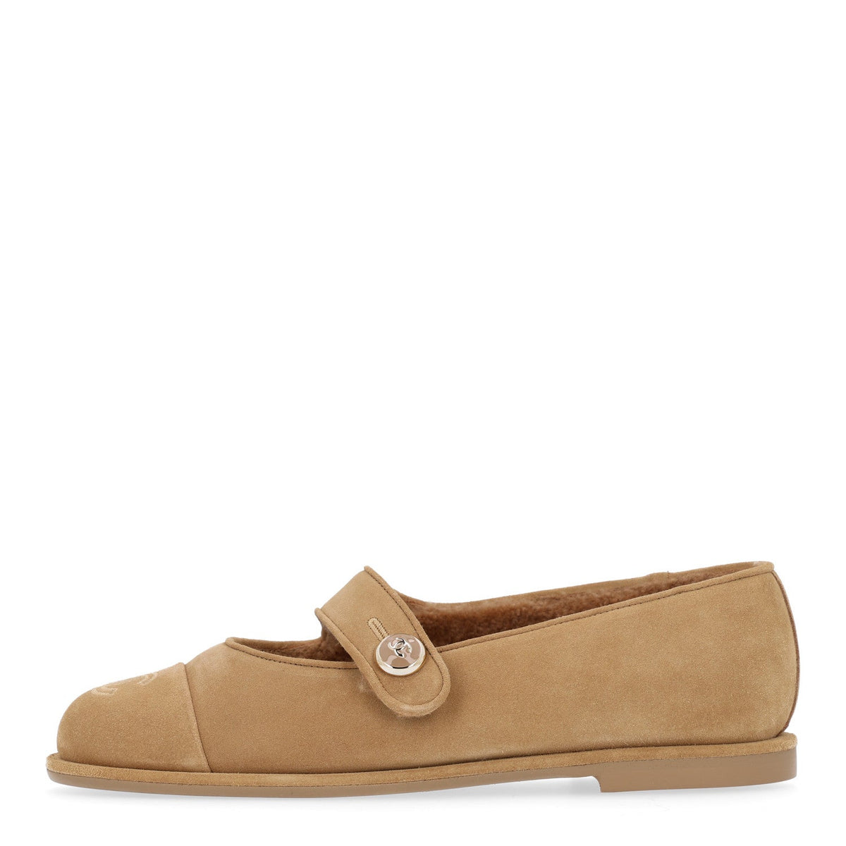 Suede Calfskin Cap Toe CC Mary Jane Flats 38 Beige