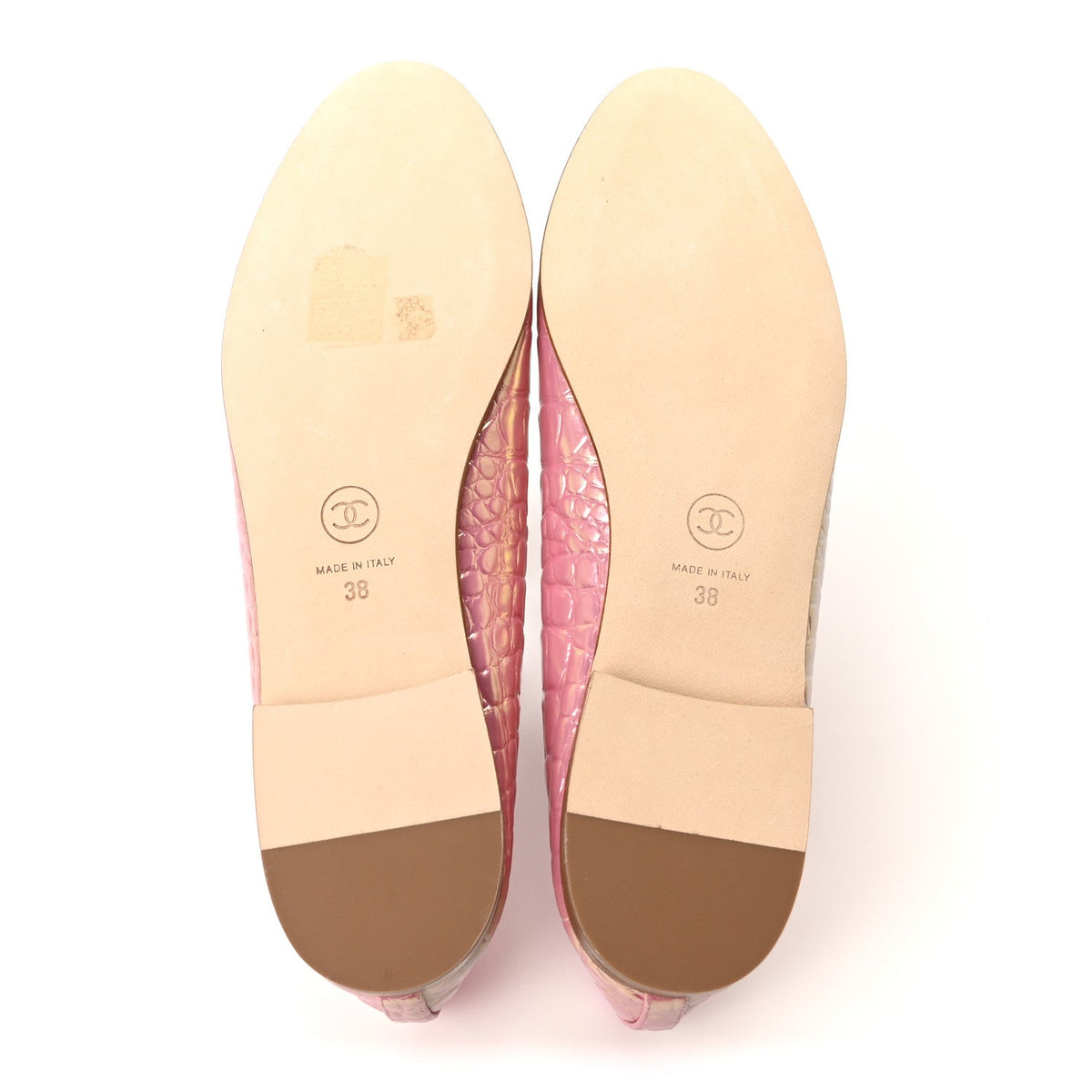 Iridescent Calfskin Crocodile Embossed Ballerina Flats 38 Pink