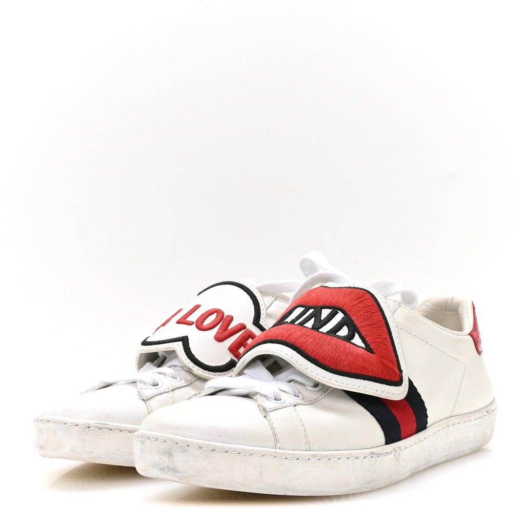Calfskin Ayers Web Blind for Love Embroidered Womens Ace Sneakers 35.5 White