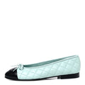 Lambskin Quilted CC Cap Toe Ballerina Flats 38 Light Blue Black