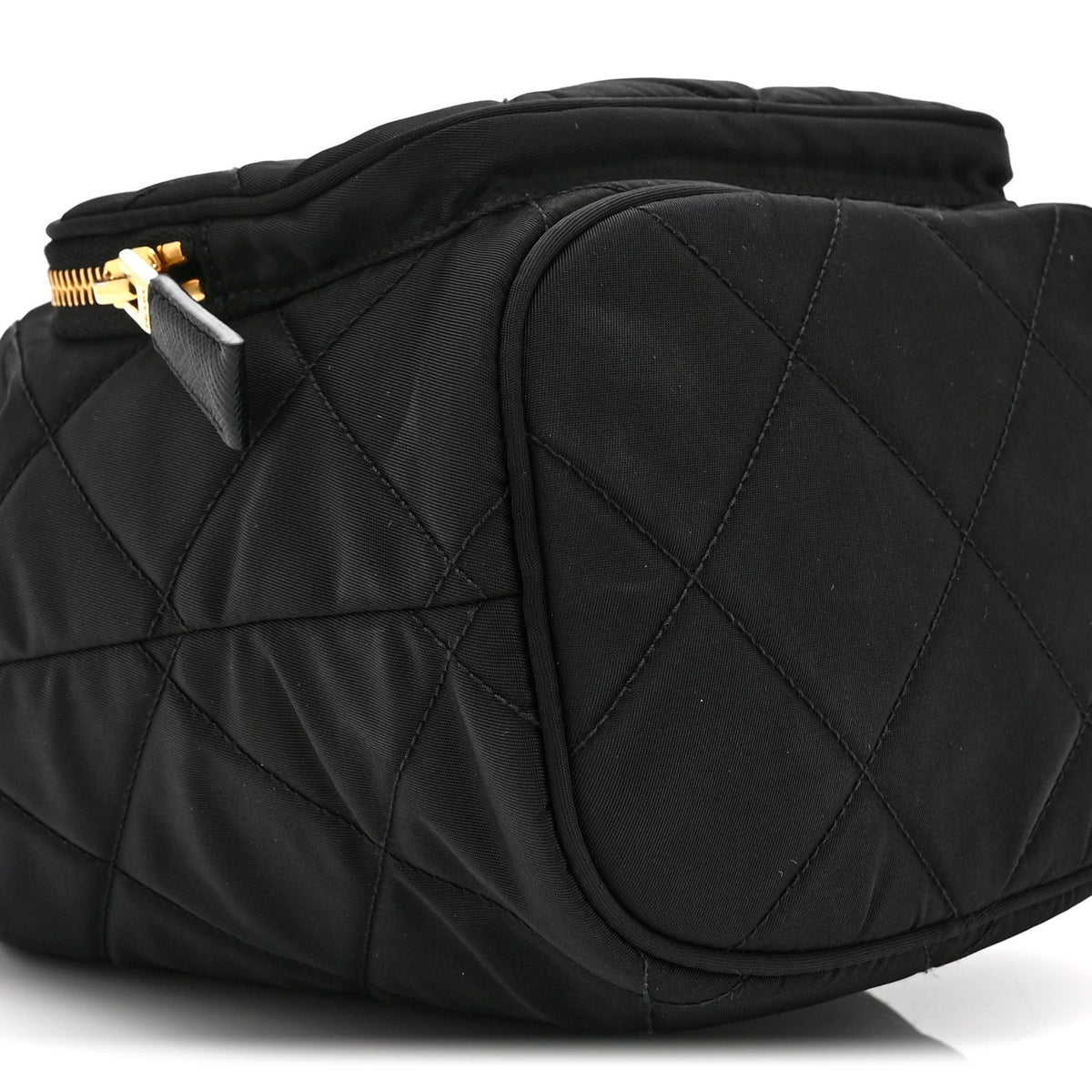 Re-Nylon Saffiano Stitched Duet Bucket Bag Black