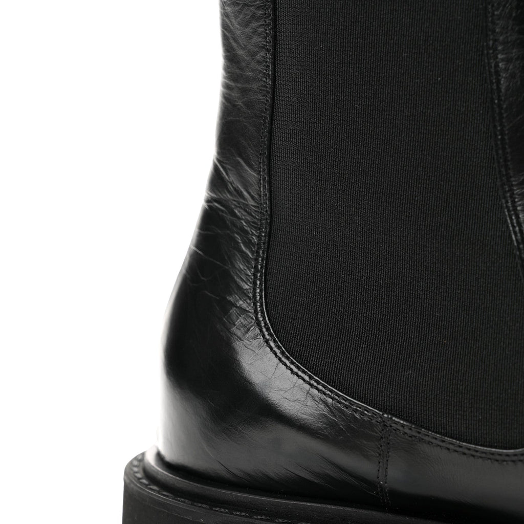 Crumpled Calfskin Patent Cap Toe Short Boots 36.5 Black