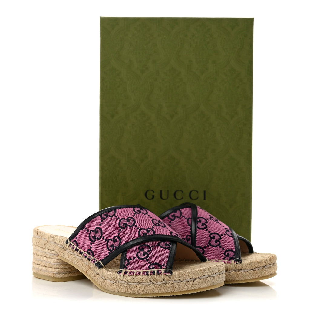 Monogram Multicolor Criss Cross Espadrille Sandals 35.5 Pink Blue