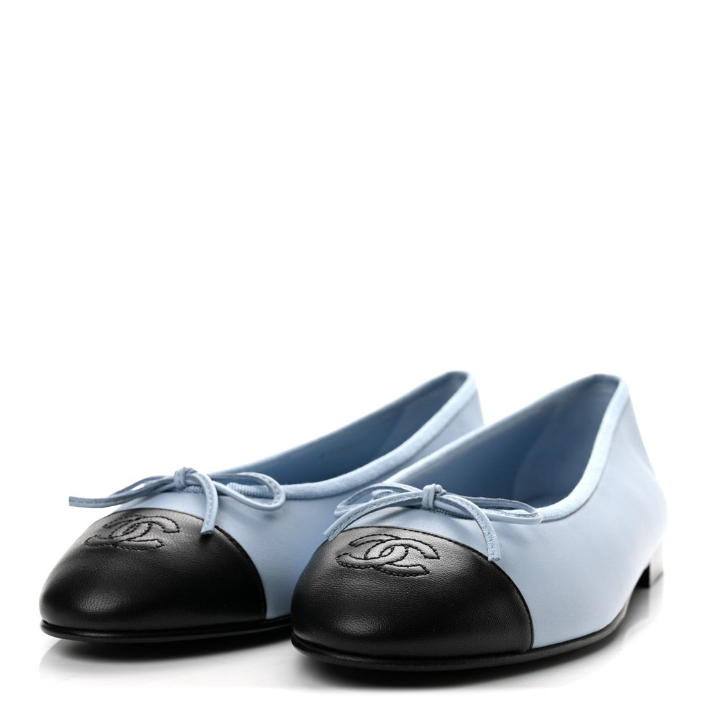 Lambskin Cap Toe CC Ballerina Flats 39.5 Light Blue Black