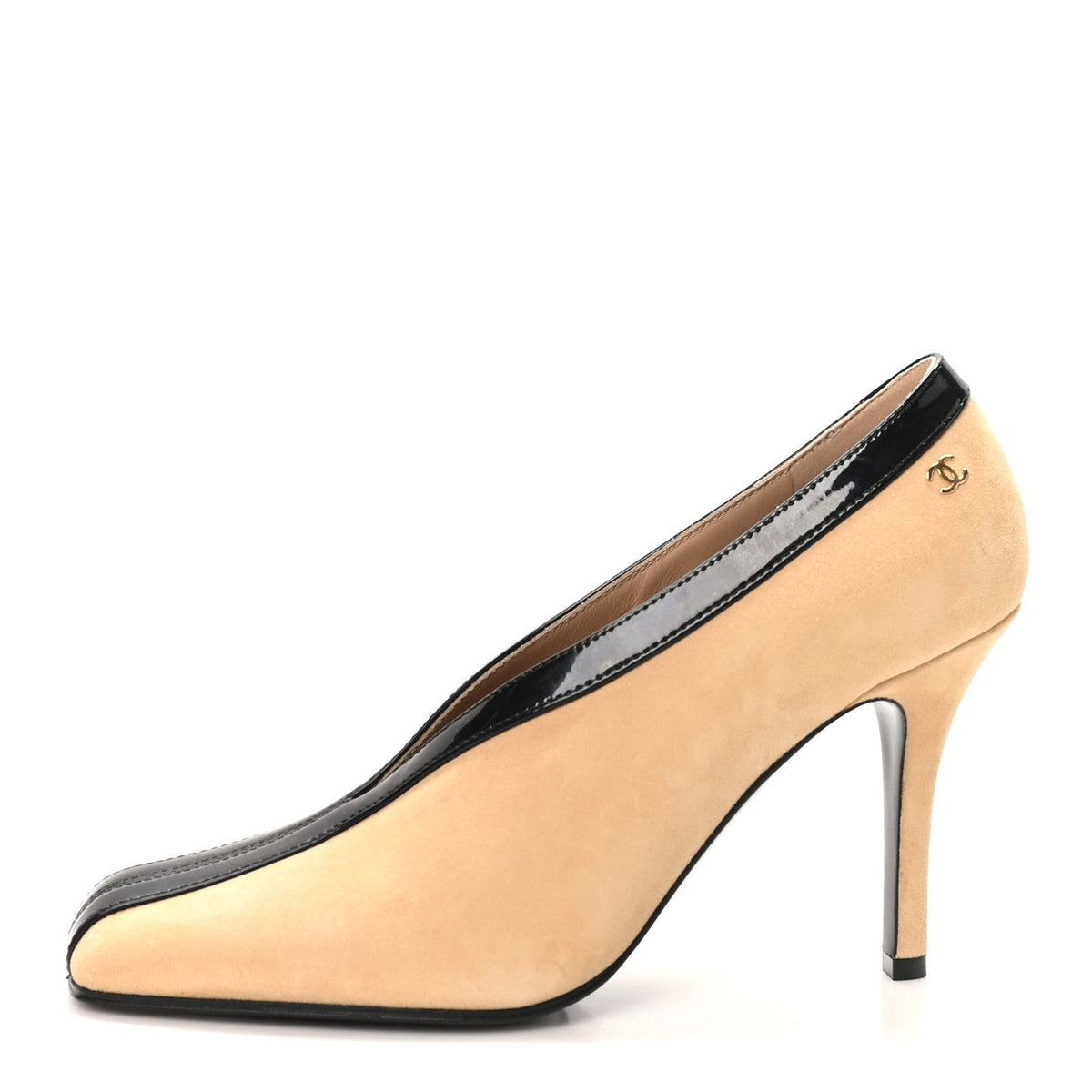 Suede Patent Calfskin Pumps 38 Beige Black