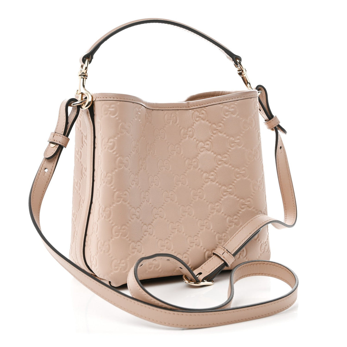 GG Calfskin Embossed Emblem Small Bucket Bag Taupe