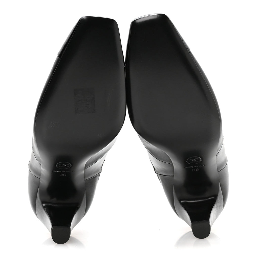 Lambskin Patent Calfskin CC Cap Toe Short Boots 39 Black