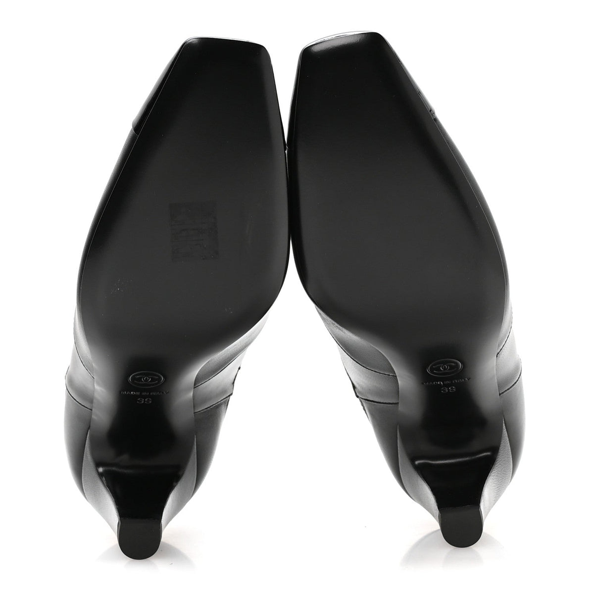 Lambskin Patent Calfskin CC Cap Toe Short Boots 39 Black