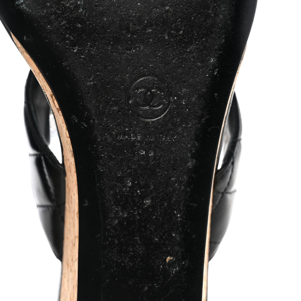 Shiny Goatskin Cork CC Wedge Sandals 39 Black