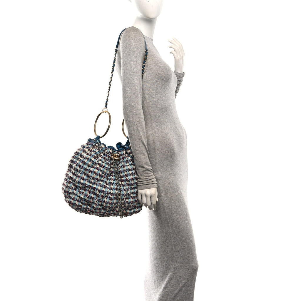 Tweed Paris Cuba Chesterfield Bucket Bag  Blue Multicolor
