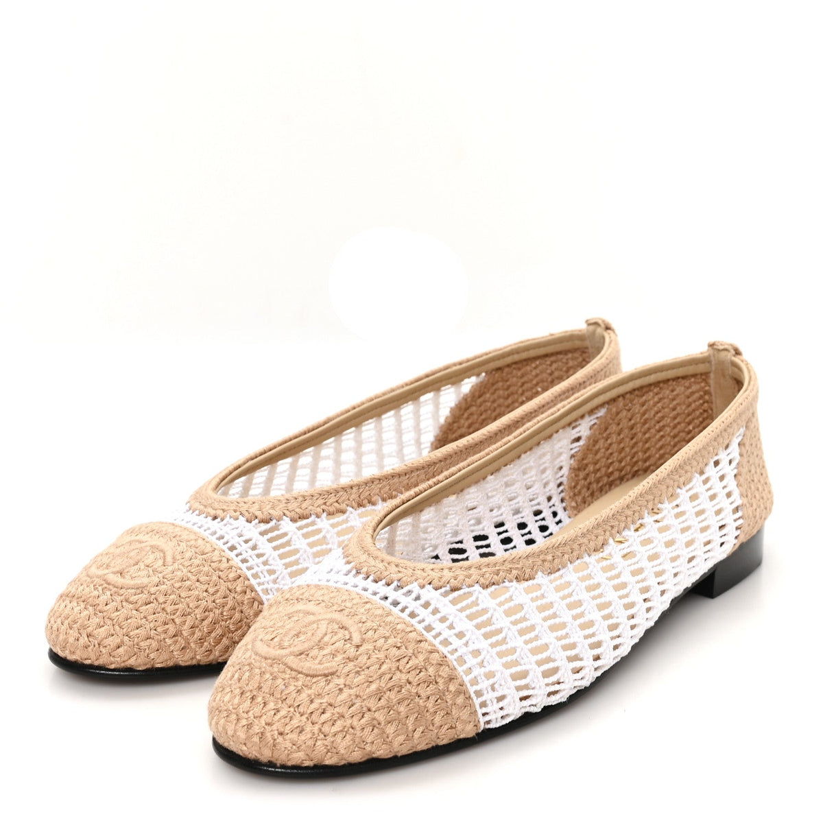 Raffia CC Cap Toe Ballerina Flats 36.5 White Beige