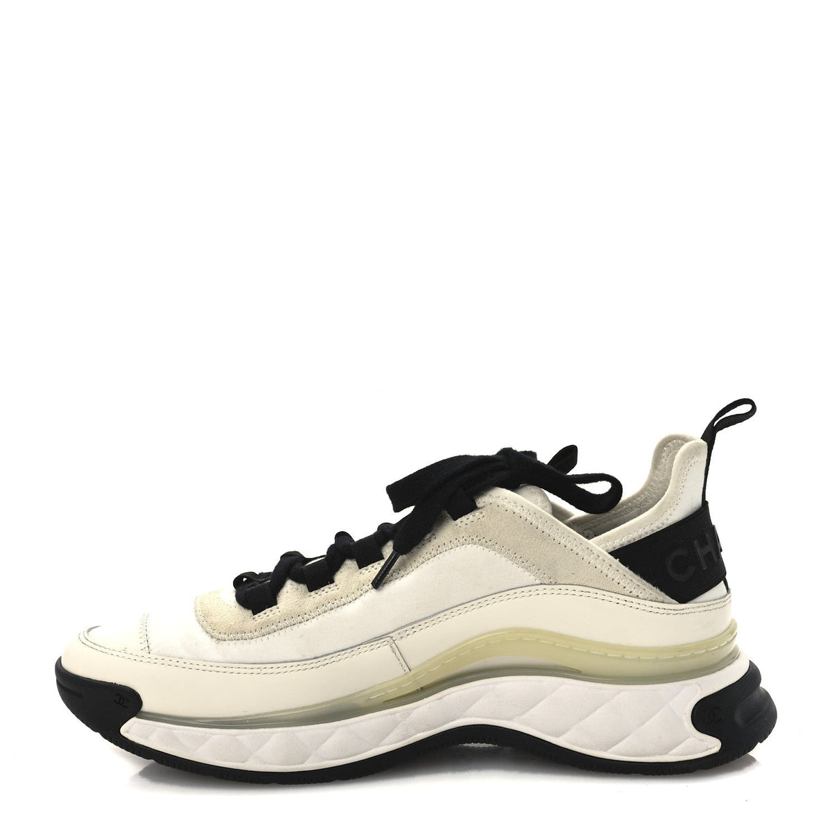 Velvet Calfskin Mixed Fibers CC Sneakers 38.5 Ivory Black