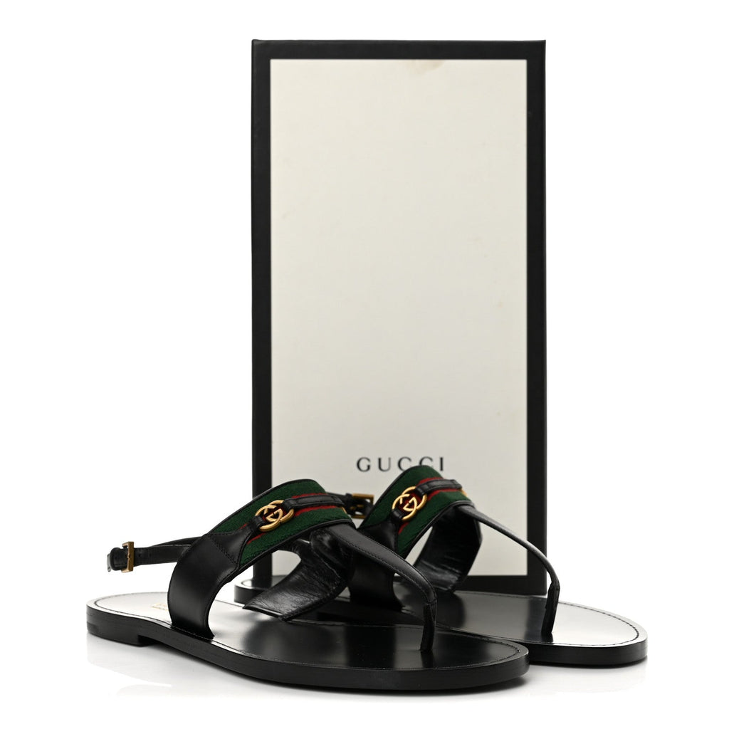 Jakarta Lifford Calfskin Web Interlocking G Thong Sandals 37.5 Black