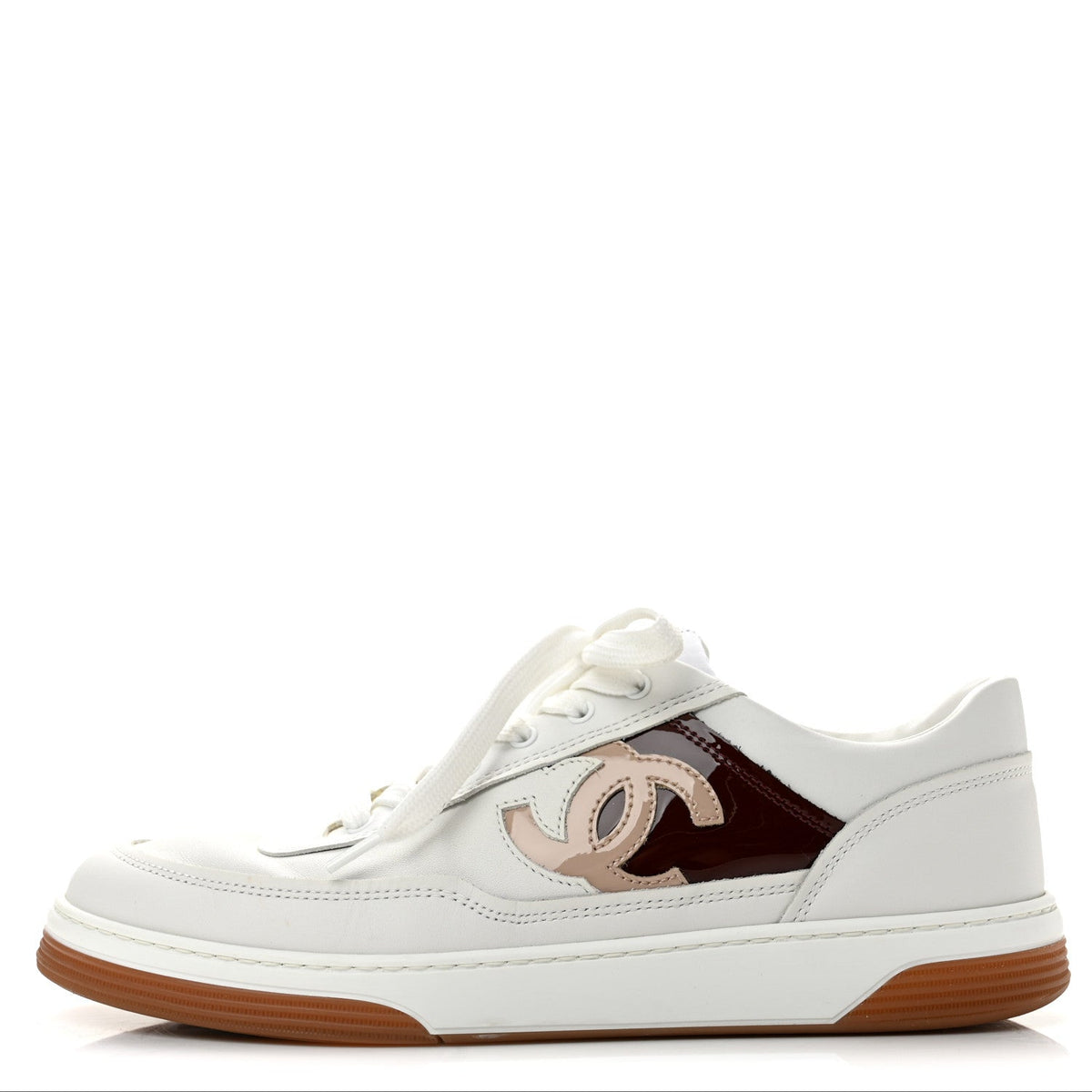 Calfskin Patent Womens CC Sneakers 38 White Burgundy Beige