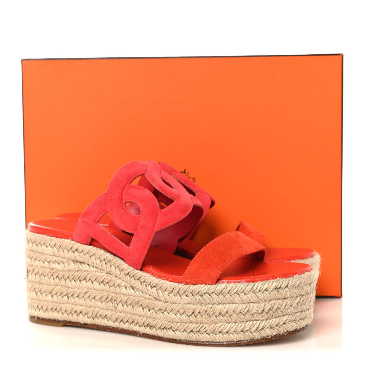 Suede Goatskin Ithea 30 Espadrille Wedge Sandals 39 Rouge Cinetique Orange Capucine