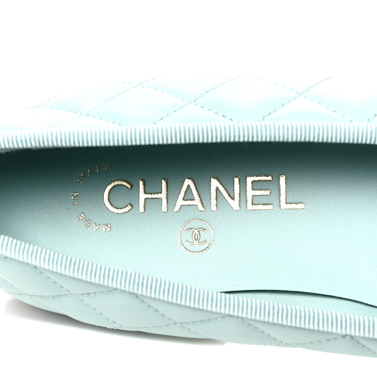Lambskin Quilted CC Cap Toe Ballerina Flats 38 Light Blue Black