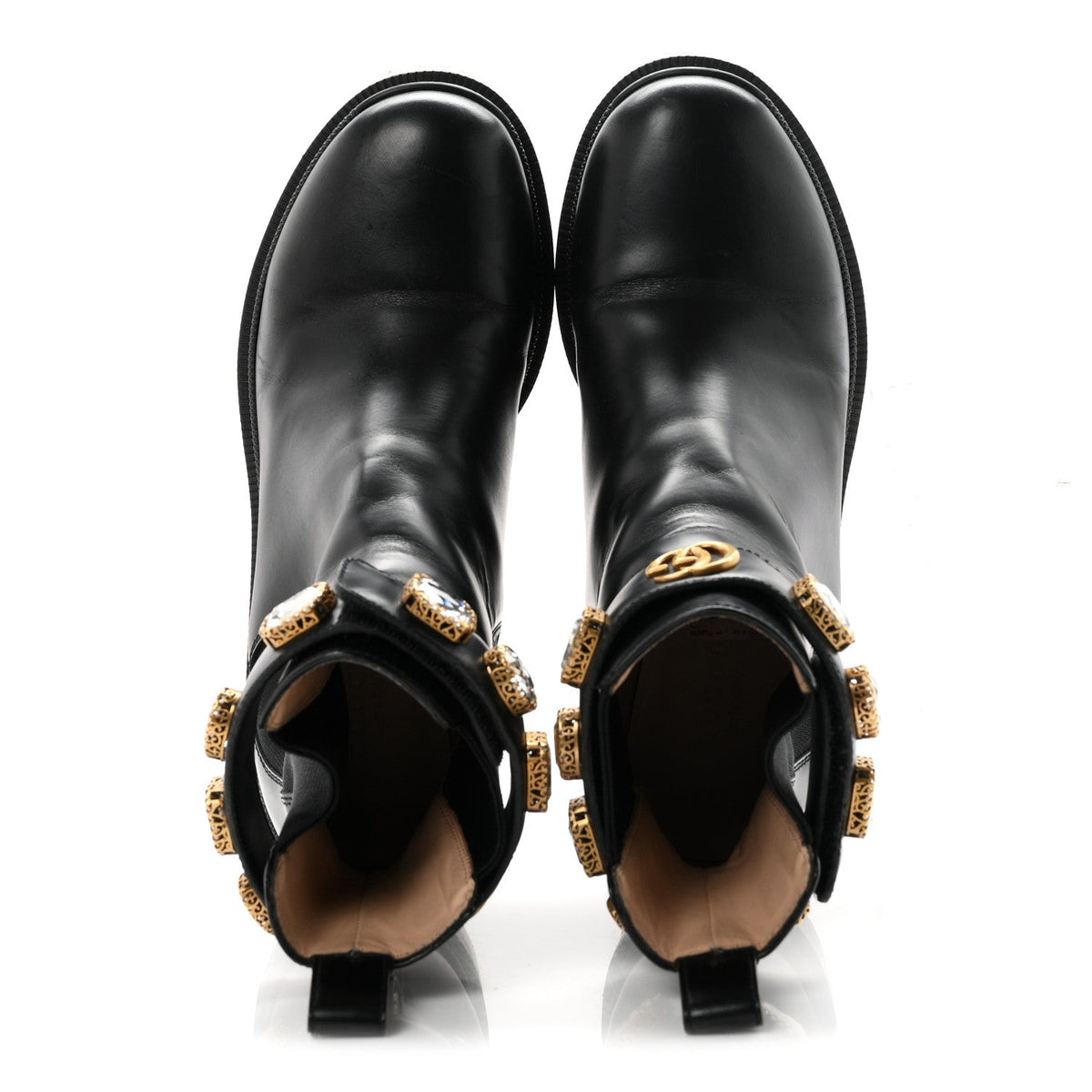 Calfskin Crystal GG Trip Chelsea Ankle Boots 36.5 Black