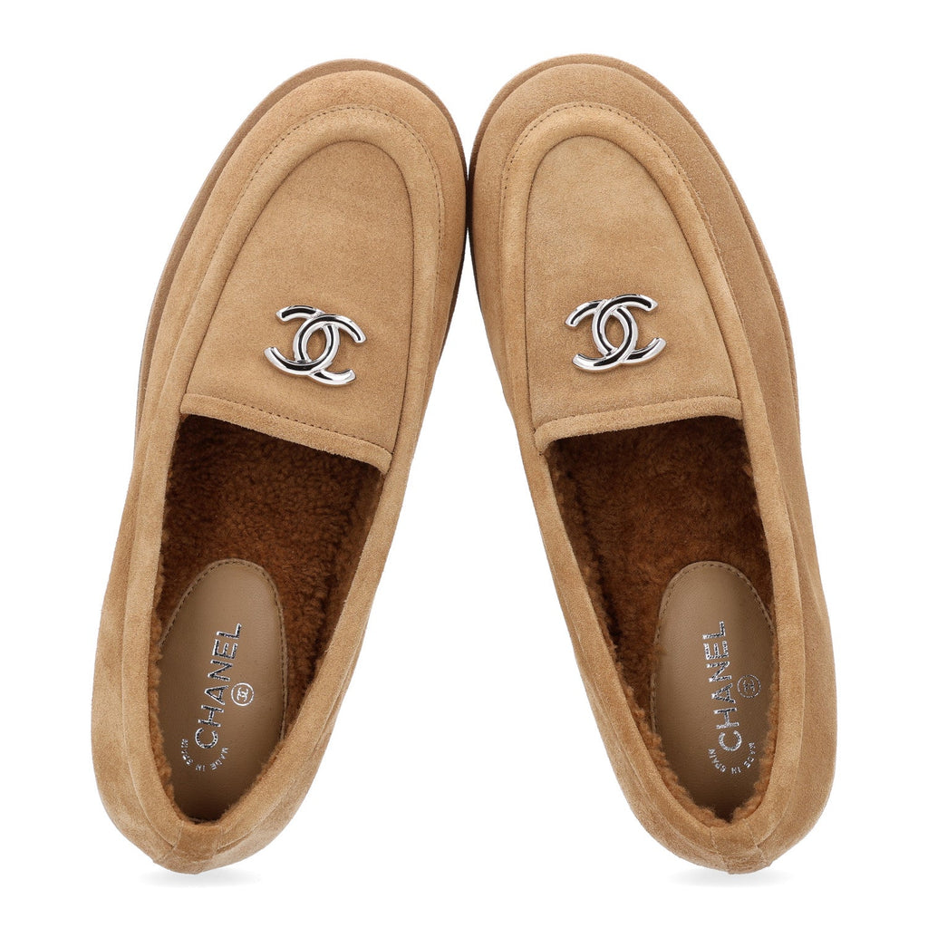 Suede Calfskin CC Loafers 38.5 Dark Beige