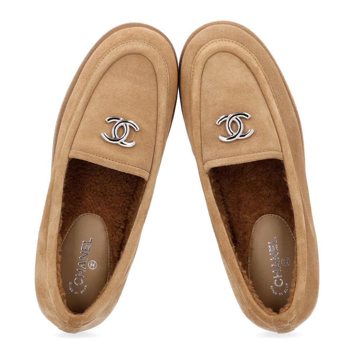 Suede Calfskin CC Loafers 38.5 Dark Beige