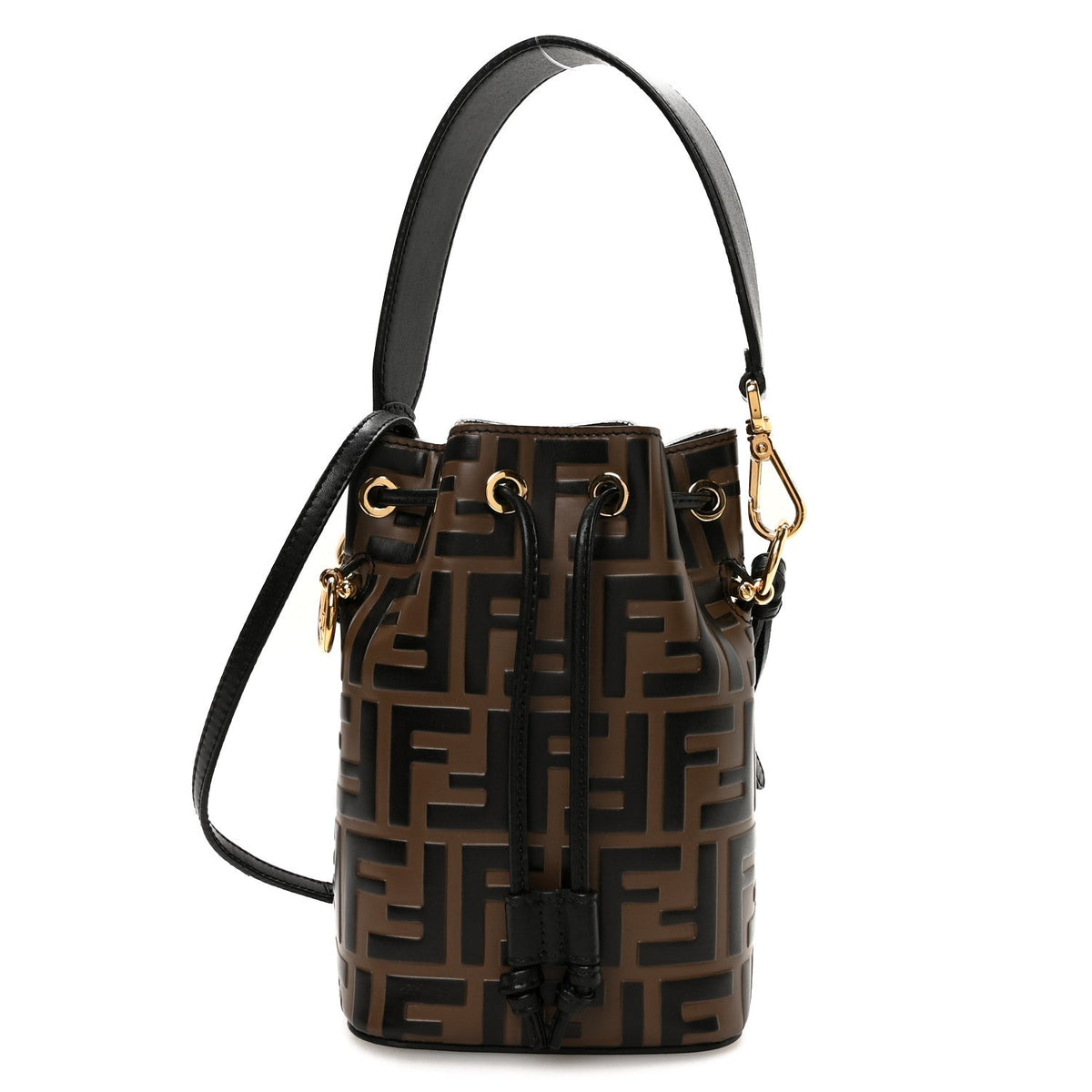 Vitello Liberty F is Fendi Bi-Color FF 1974 Embossed Mini Mon Tresor Bucket Bag Maya Black