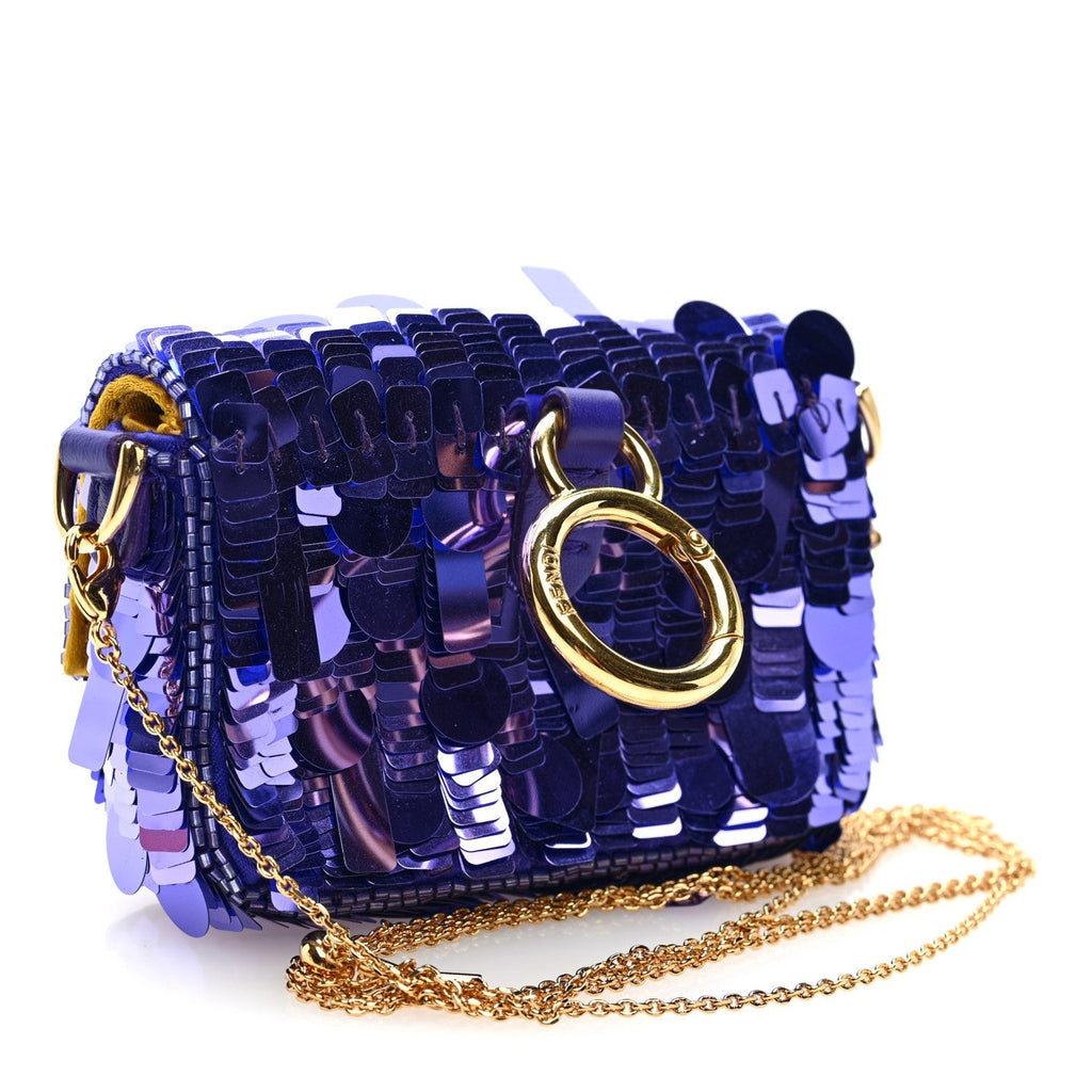 Sequin Paillettes Shiny Nappa Sex and the City Nano Maxi Buckle Baguette Charm Viola Purple