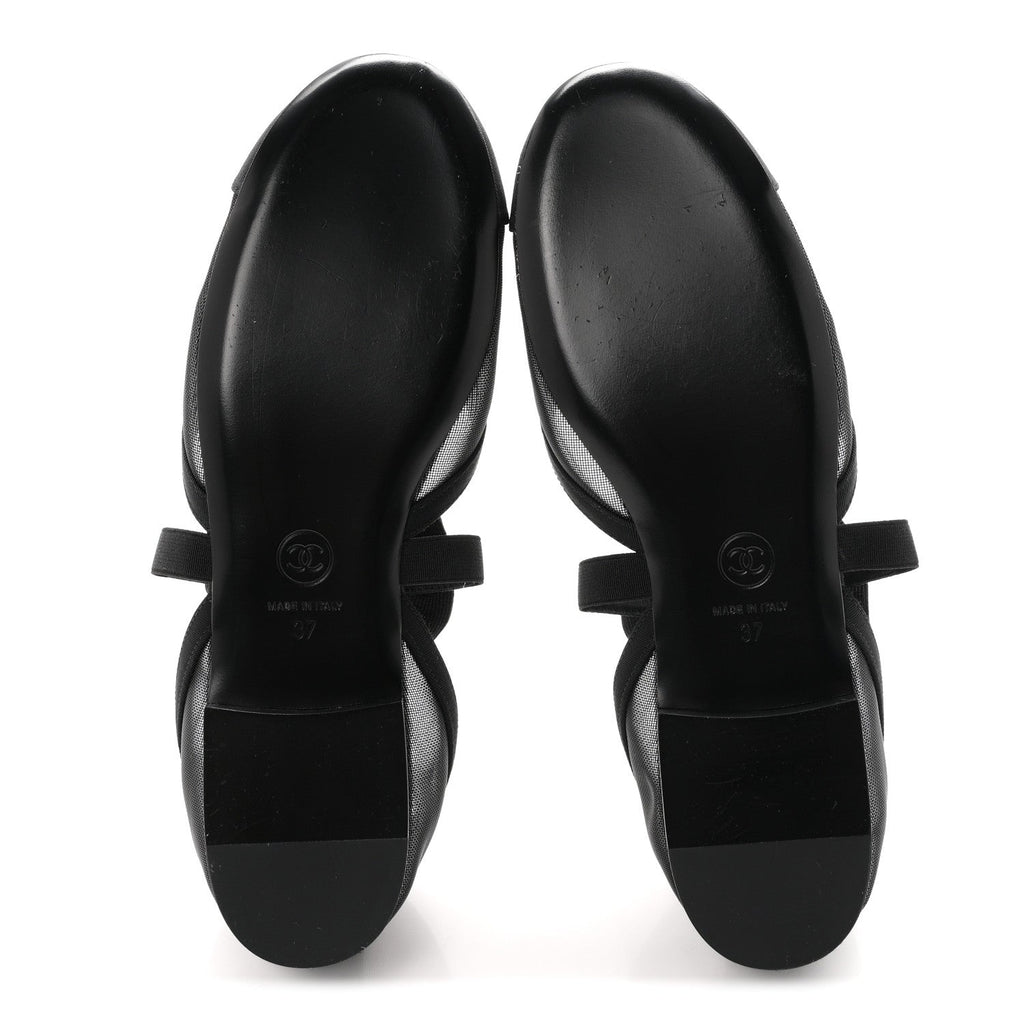 Mesh Grosgrain Mary Janes Flats 37 Black