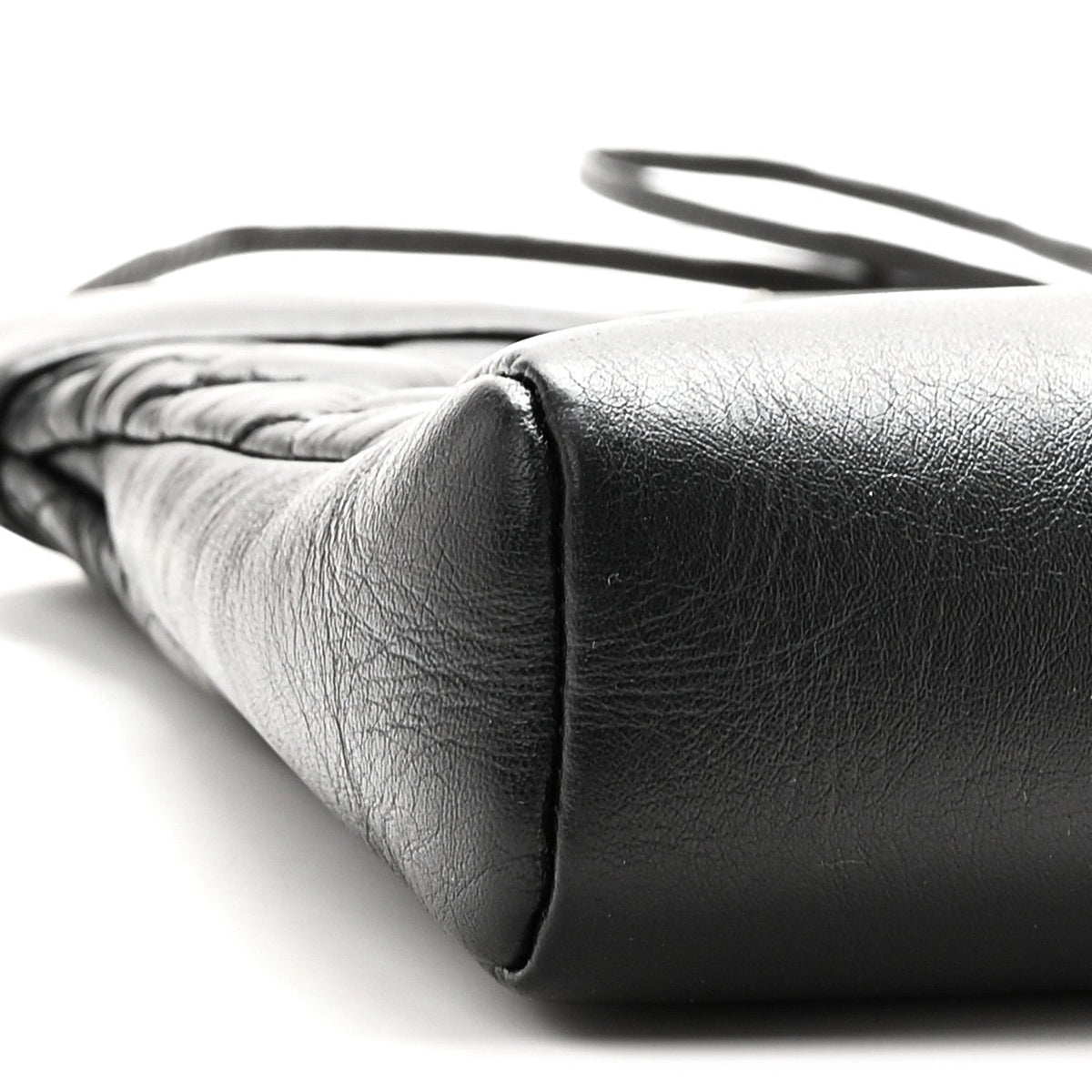 Shiny Crumpled Calfskin Quilted Mini 31 Shopping Bag Black