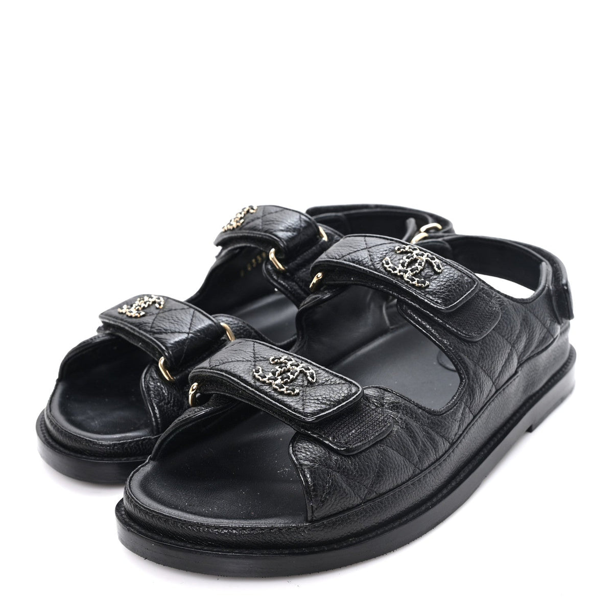 Grained Calfskin Velcro Dad Sandals 37 Black