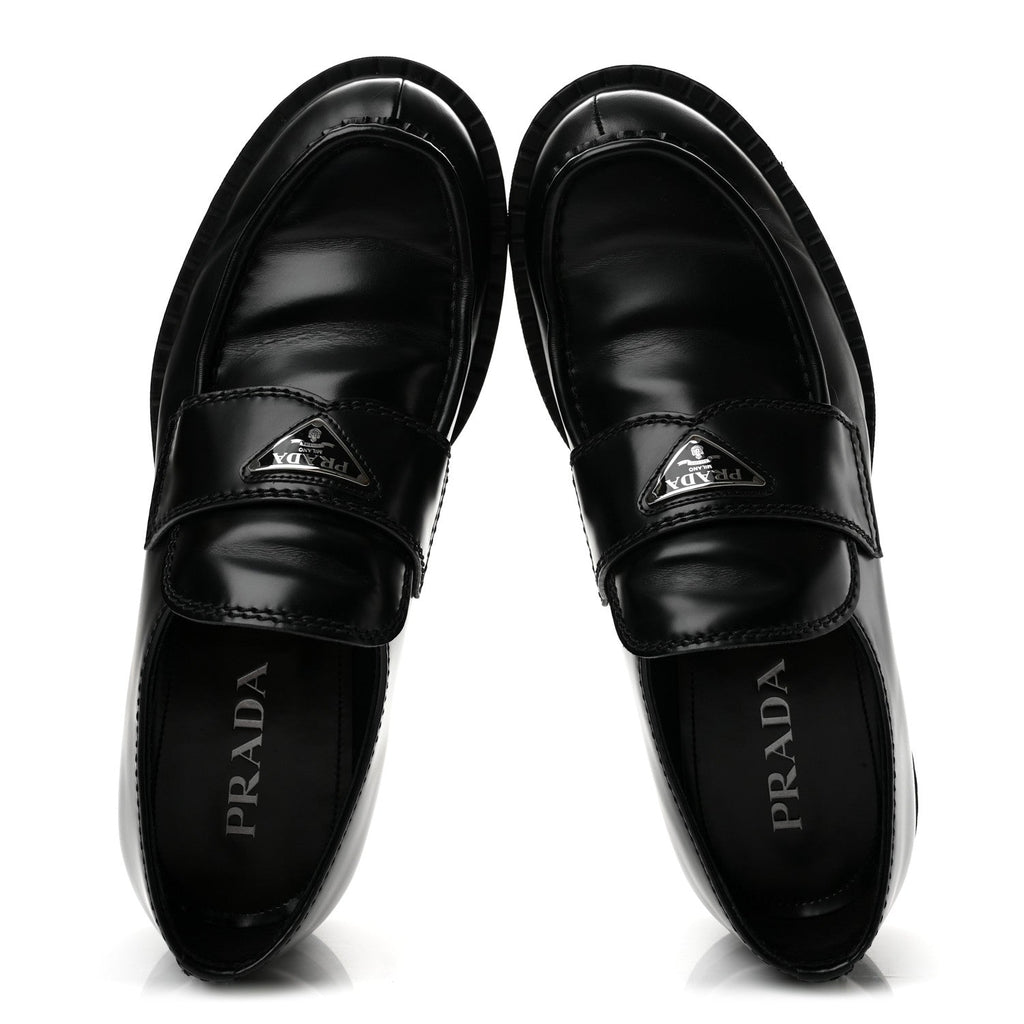 Spazzolato Metal Triangle Logo Mens 35mm Loafers 9.5 Black