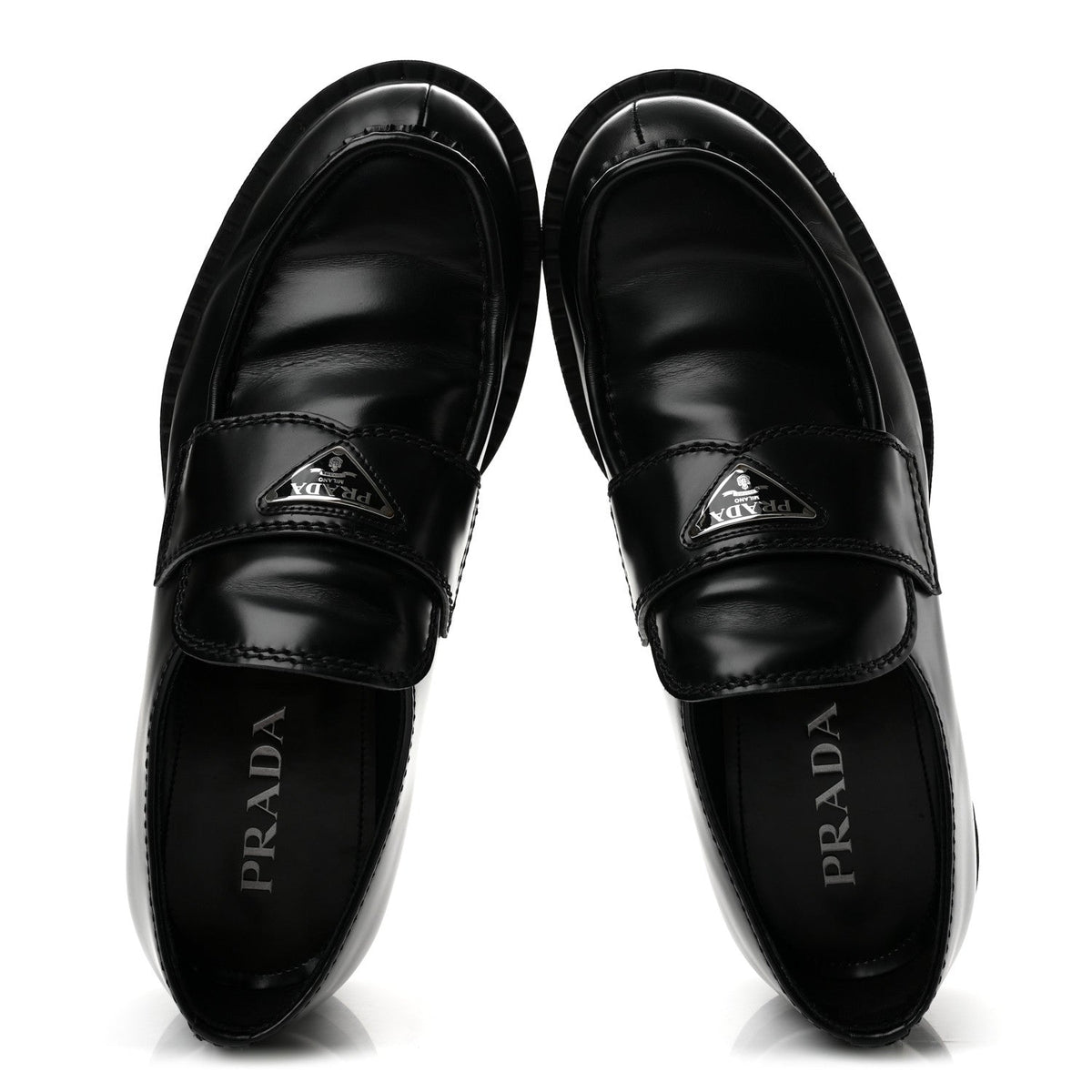 Spazzolato Metal Triangle Logo Mens 35mm Loafers 9.5 Black