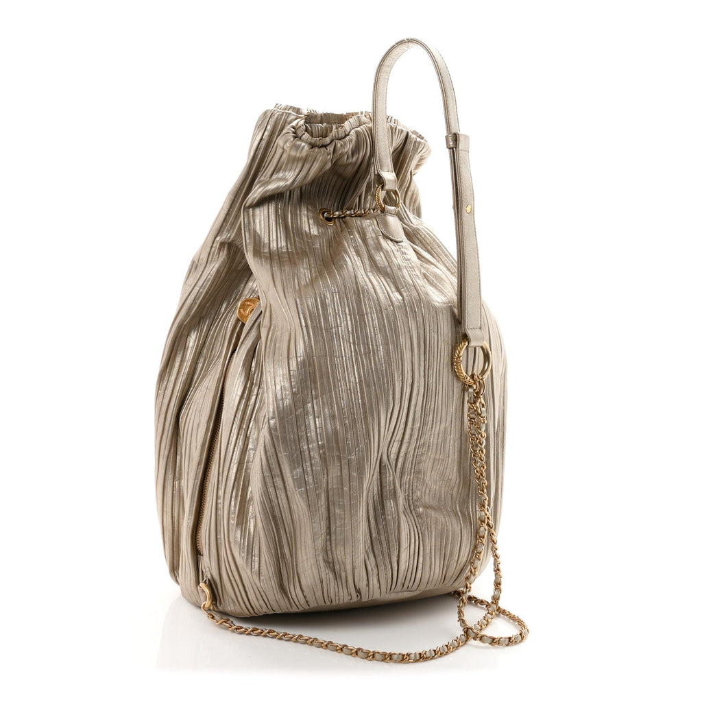 Iridescent Crumpled Calfskin Small Coco Pleats Backpack Gold