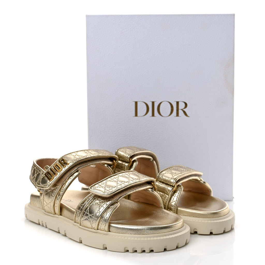 Laminated Sheepskin Cannage Dioract Sandals 39.5 Pale Gold