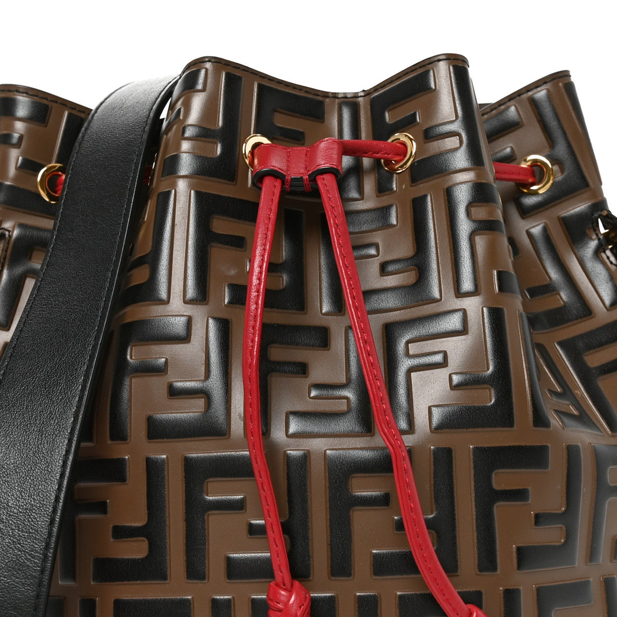 Vitello Grace F is Fendi Bi-Color FF 1974 Embossed Grande Mon Tresor Bucket Bag Maya Black Fragola