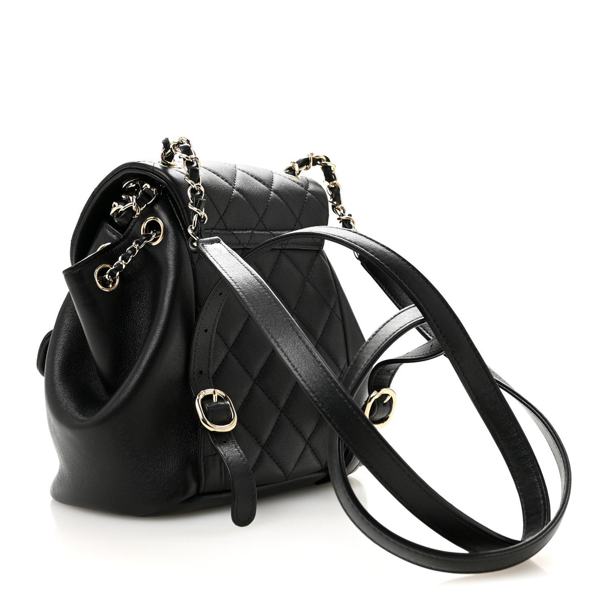 Lambskin Quilted Small Duma Drawstring Backpack Black