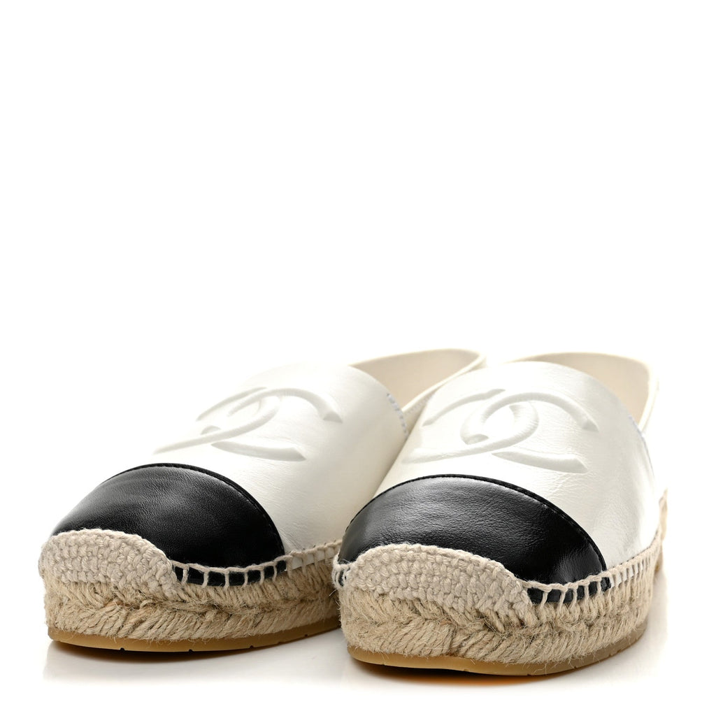 Shiny Calfskin CC Espadrilles 41 White Black