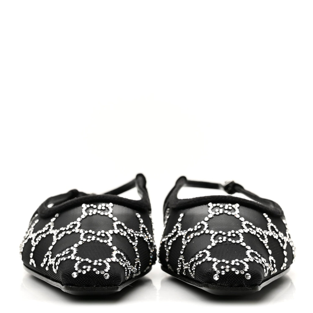 Tela Retino Kid Scamosciato Crystal GG Monogram Square Demi Ballet Flats 37.5 Black