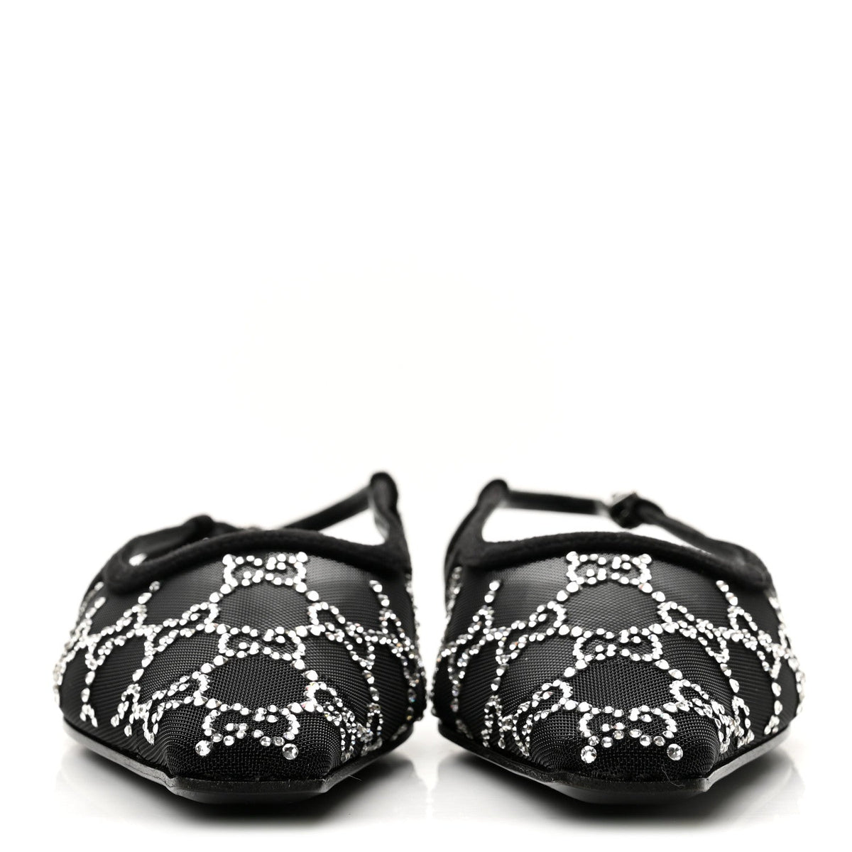 Tela Retino Kid Scamosciato Crystal GG Monogram Square Demi Ballet Flats 37.5 Black