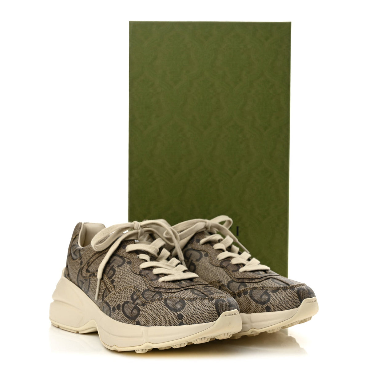 Maxi GG Supreme Monogram Gucci 100 Womens Rhyton Sneakers 37.5 Beige Ebony