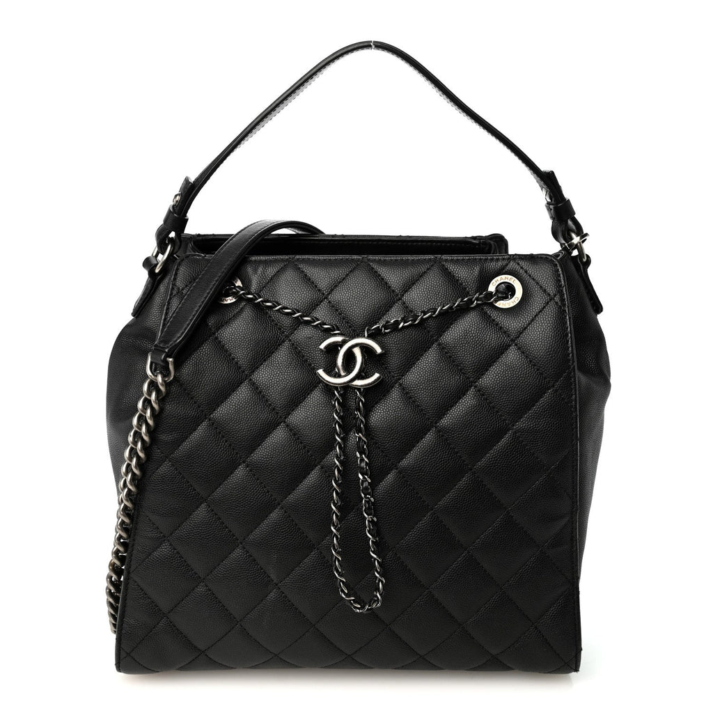 Caviar Quilted Medium CC Bucket Bag Black