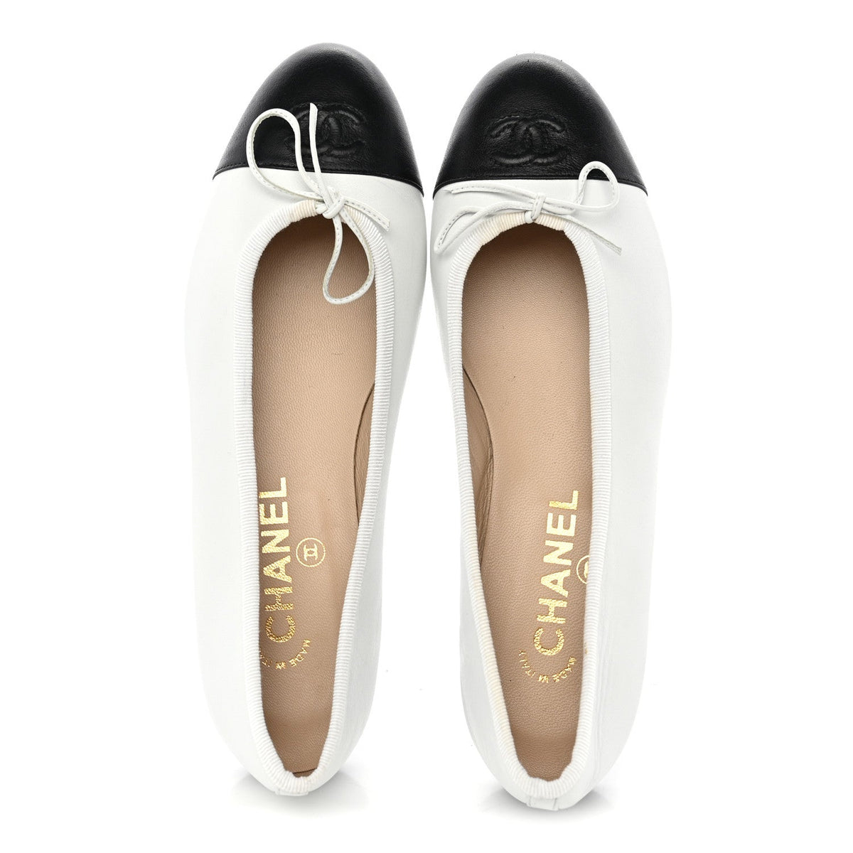 Lambskin Cap Toe CC Ballerina Flats 38 White Black