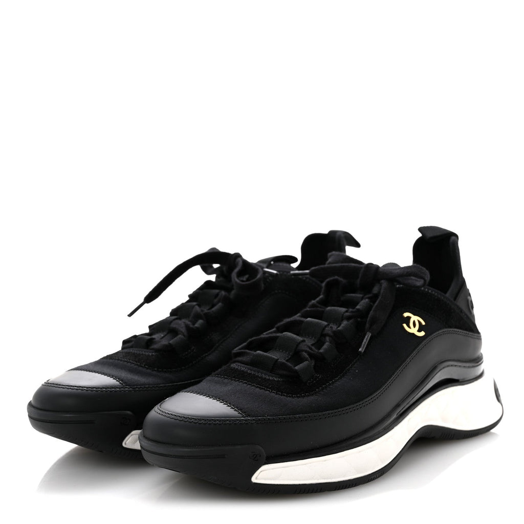 Velvet Calfskin Mixed Fibers CC Sneakers 41.5 Black