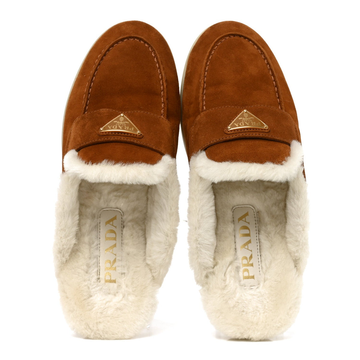 Vitello Scamosciato Triangle Logo Loafer Mules 36 Cognac