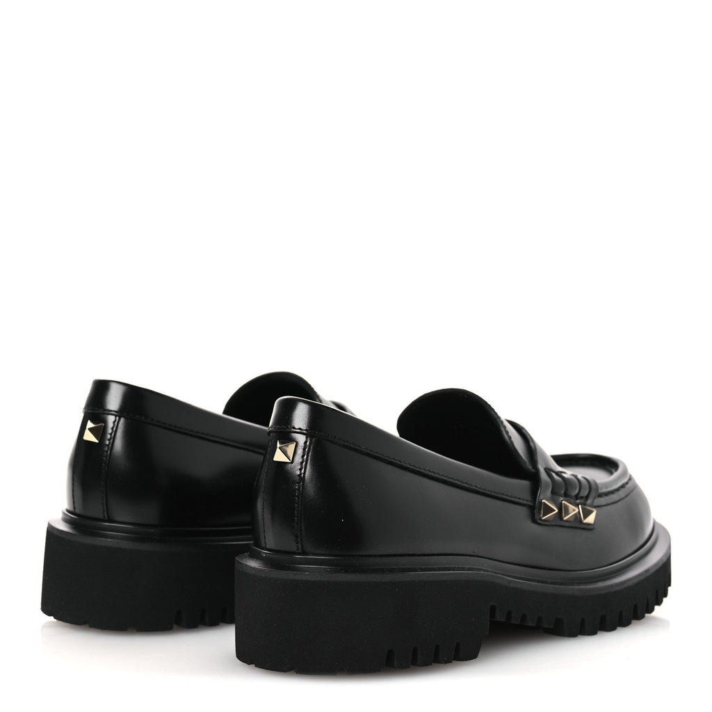 Calfskin Rockstud Loafers 35 Black