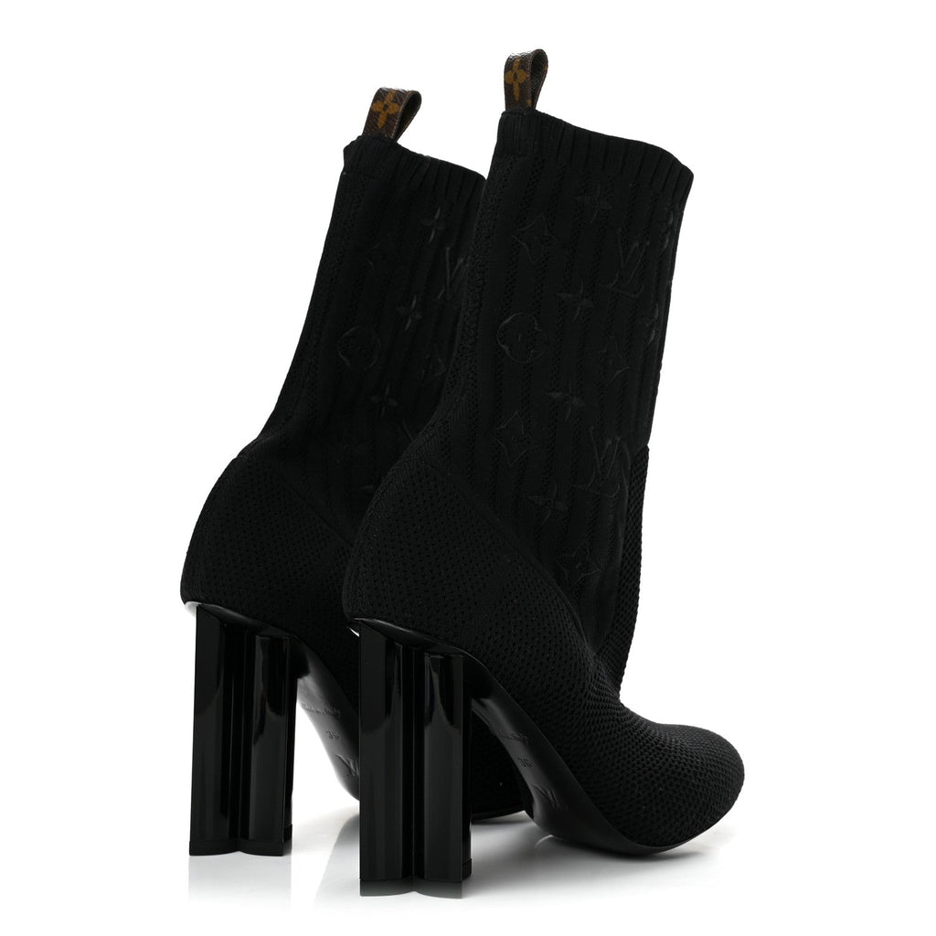 Monogram Stretch Fabric Silhouette Ankle Boots 36 Black