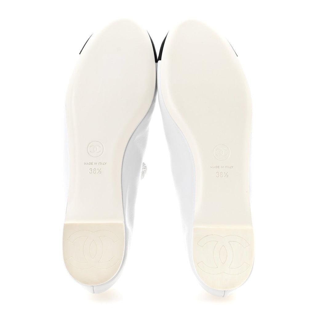 Lambskin Knit Grosgrain Cap Toe CC Ballerina Flats With Leg Warmers 38.5 White Black