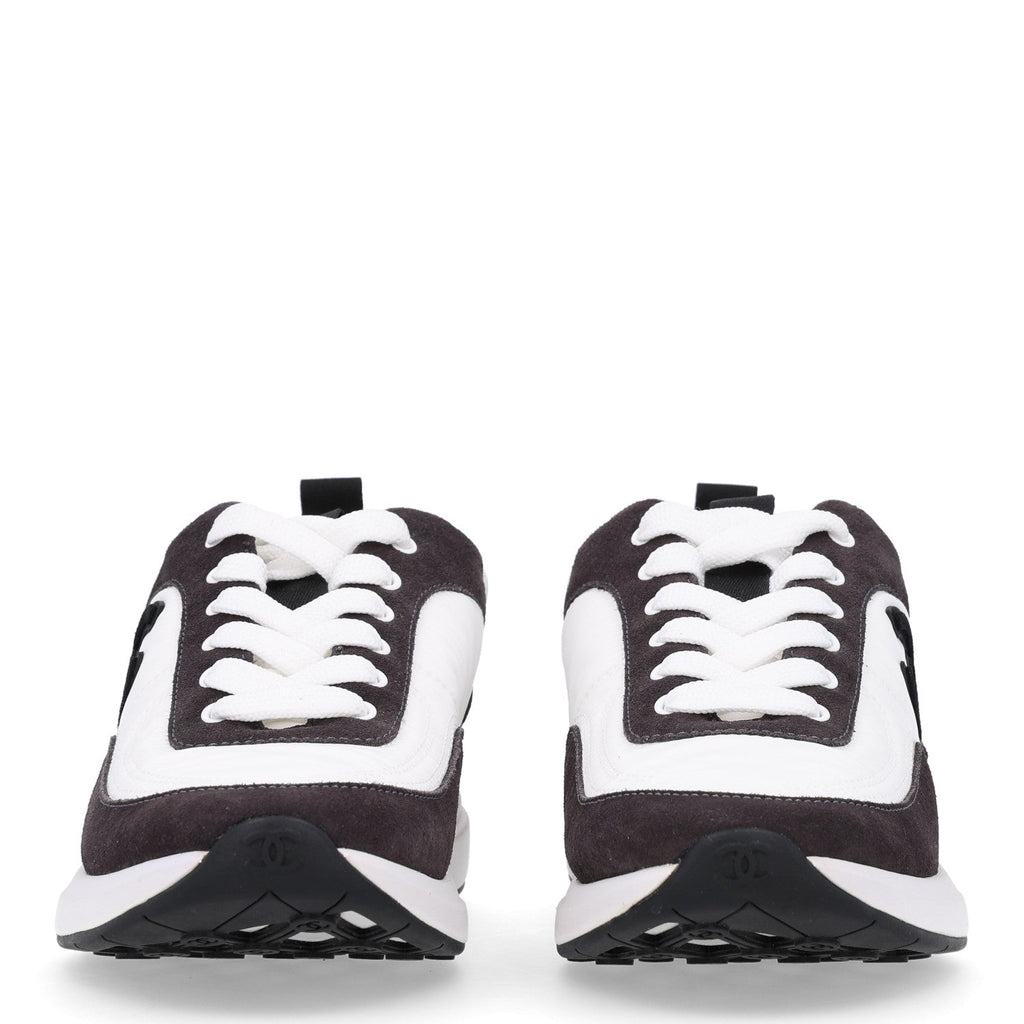 Calfskin Mesh Lycra Suede Womens Logo Sneakers 37.5 White Black