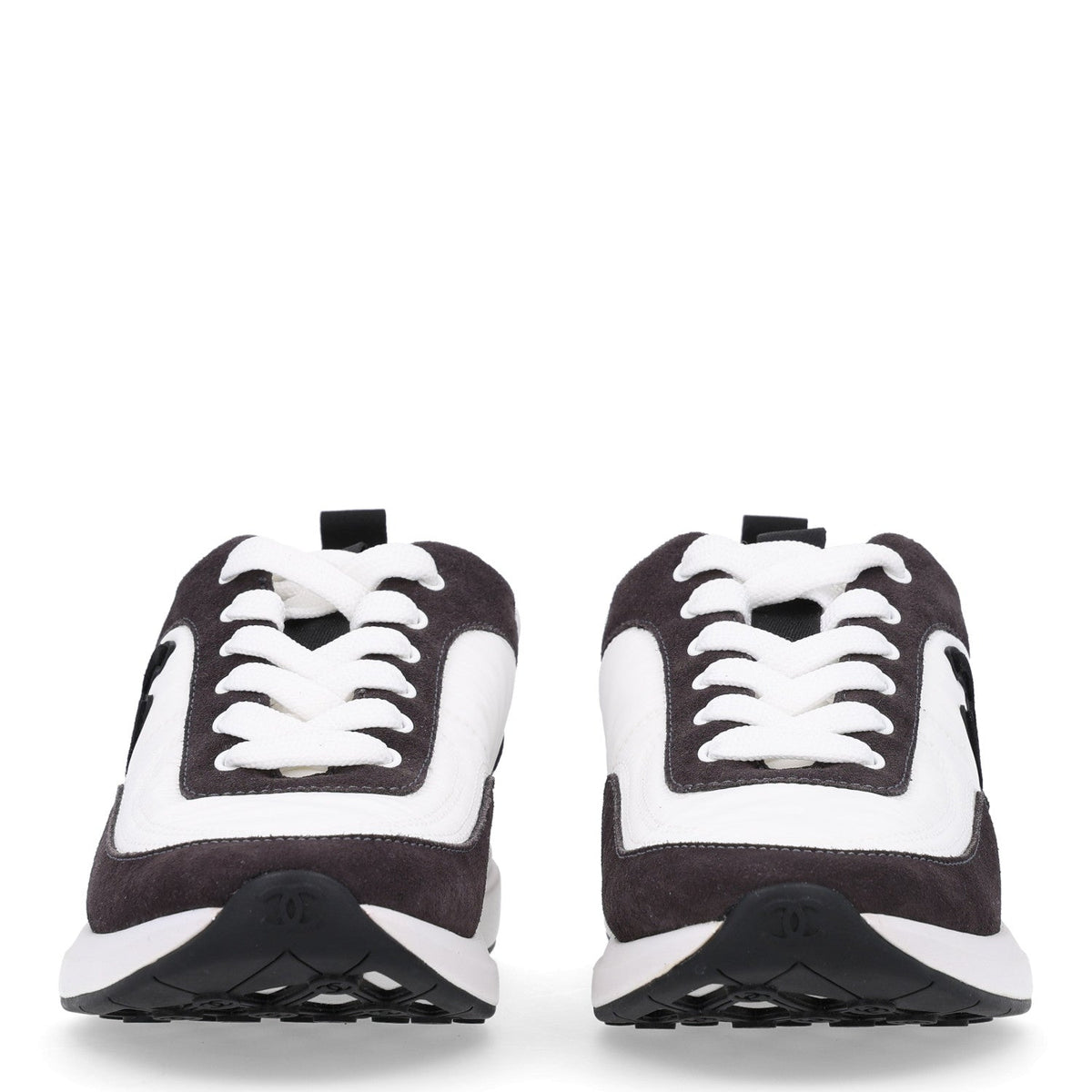 Calfskin Mesh Lycra Suede Womens Logo Sneakers 37.5 White Black