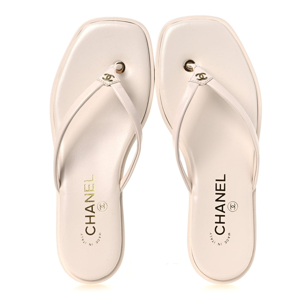 Goatskin CC Times Square Thong Sandals 37.5 White